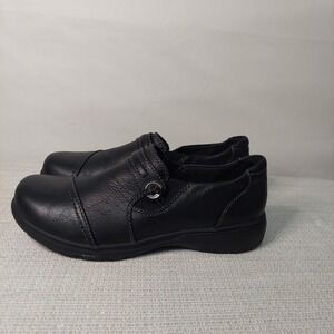 Clarks Womens Carleigh Pearl Loafer Size 9 WIDE Black Leather Comfy Flat Shoe